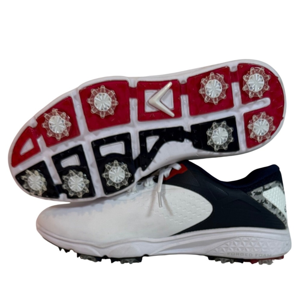 Callaway Mens Golf Shoes White Navy Red Spiked Forged Foam Size 9 NEW